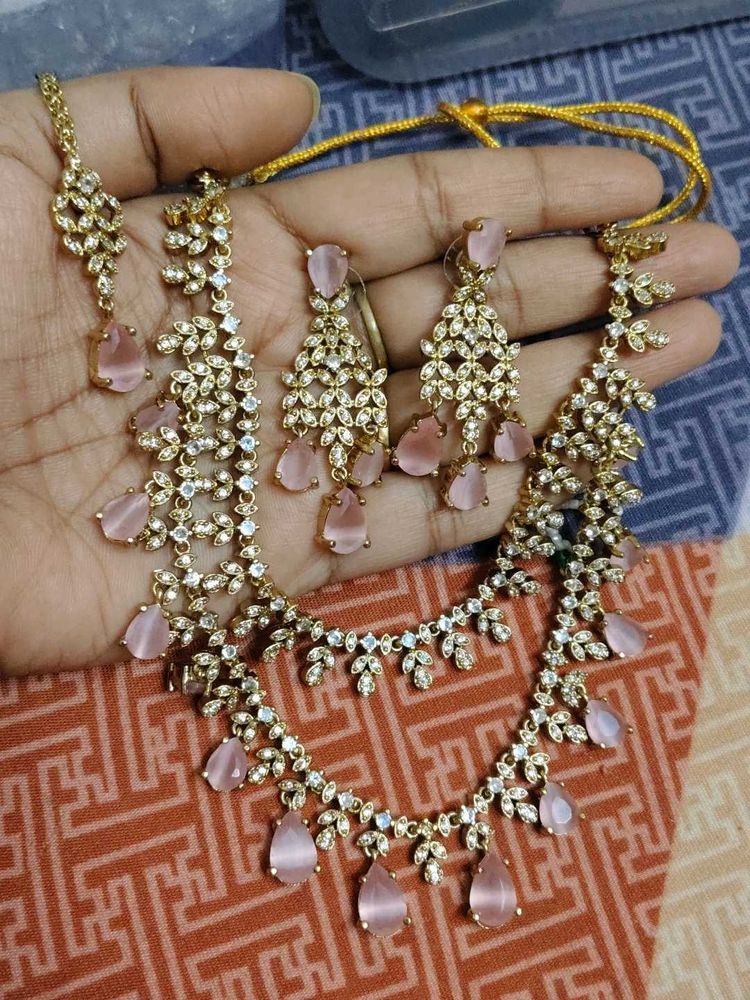 FIX PRICE Pink Stone Jewellery Set