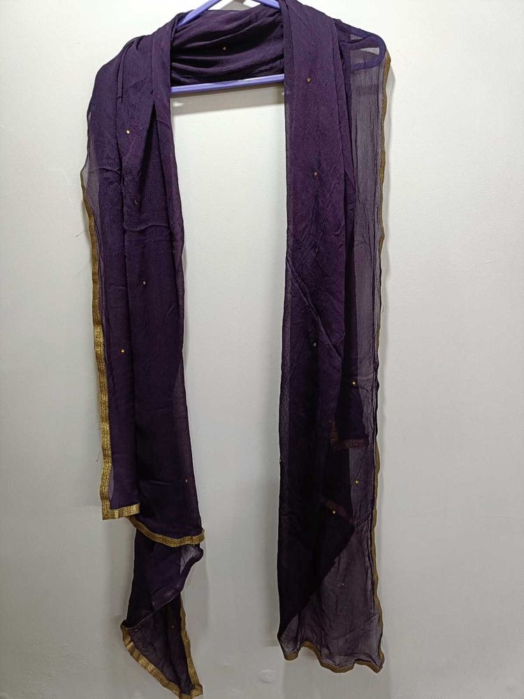Purple &amp; Gold Embellished Dupatta