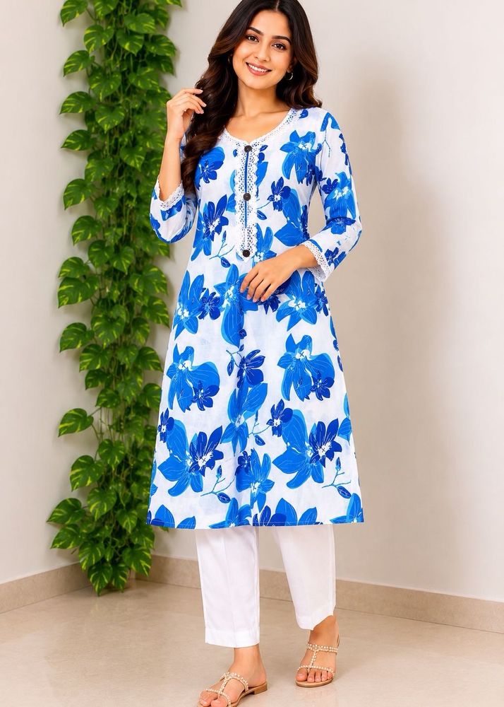 Vibrant Blue Floral Kurta Set