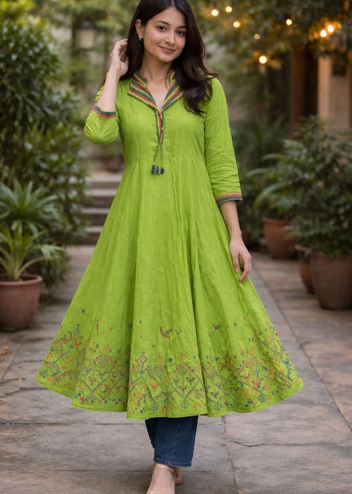 Green Ethnic Print Kurta Dress