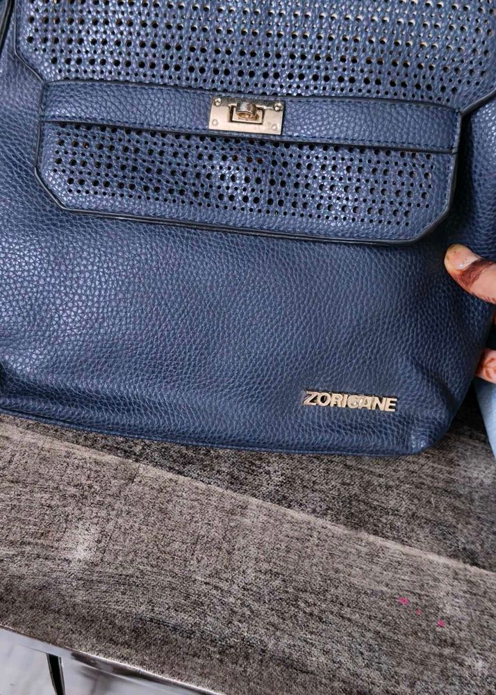 Chic Navy Blue Textured Handbag
