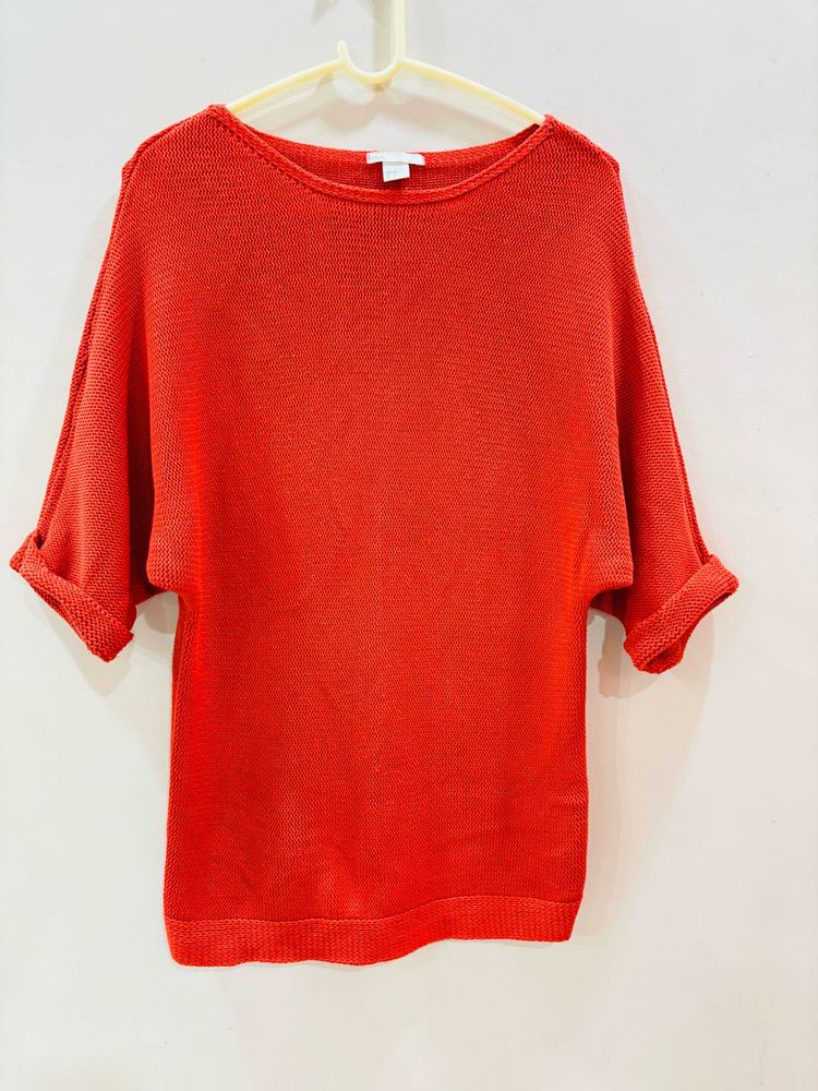 H&amp;M Orange Dolman Sleeve Knit Top