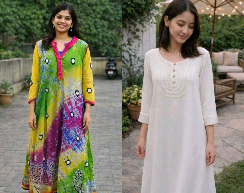 Combo white georgette and multicolour kurtis