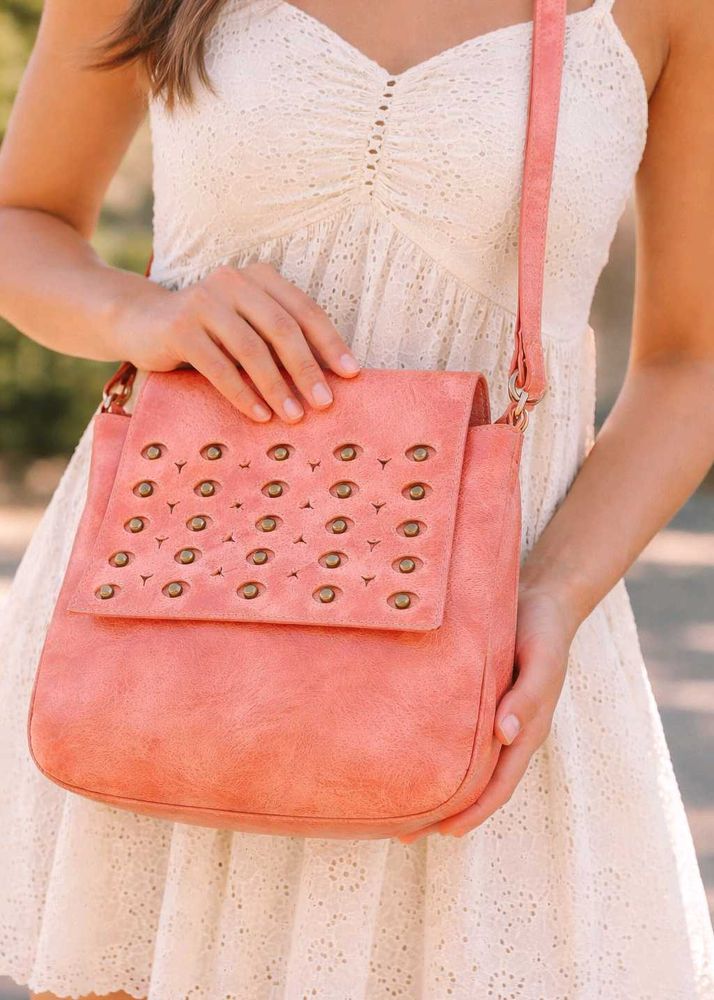 Chic Coral Studded Crossbody Bag