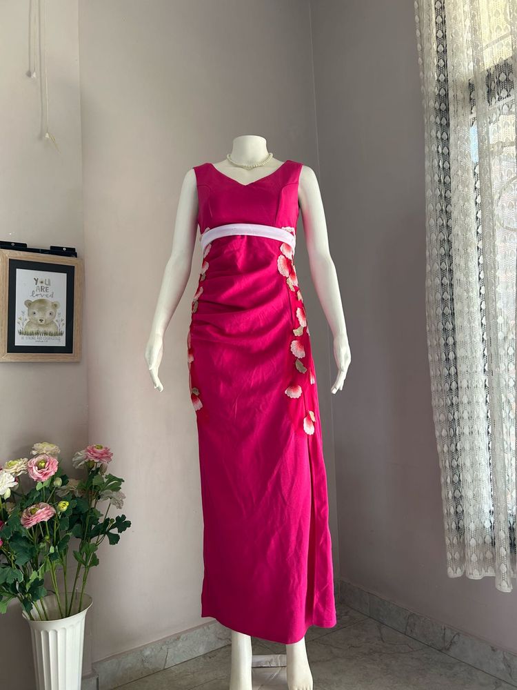 Stunning Magenta Maxi Dress with Floral Detail