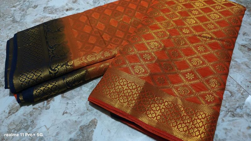 Elegant Orange &amp; Gold Silk Saree