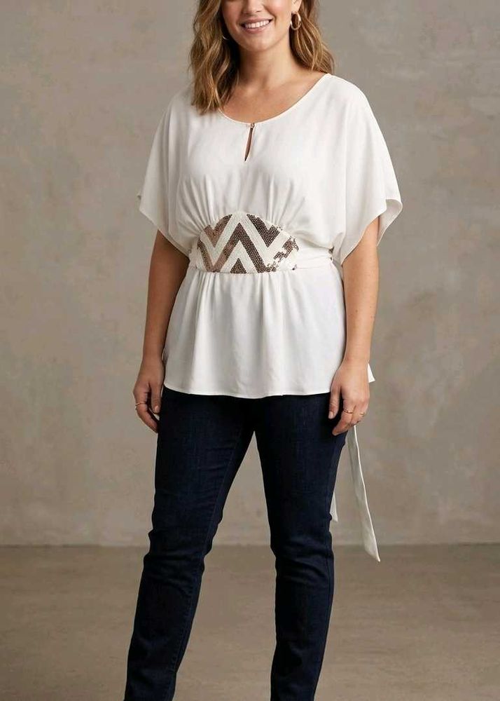 Chic White Tunic with Sequined Belt