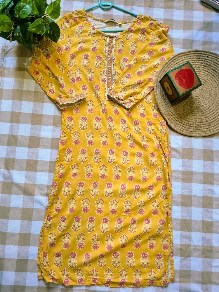 💫Vibrant Yellow Floral Print Kurta