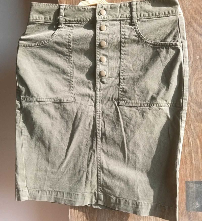 Olive Green Button-Front Utility Skirt (Size  XS)