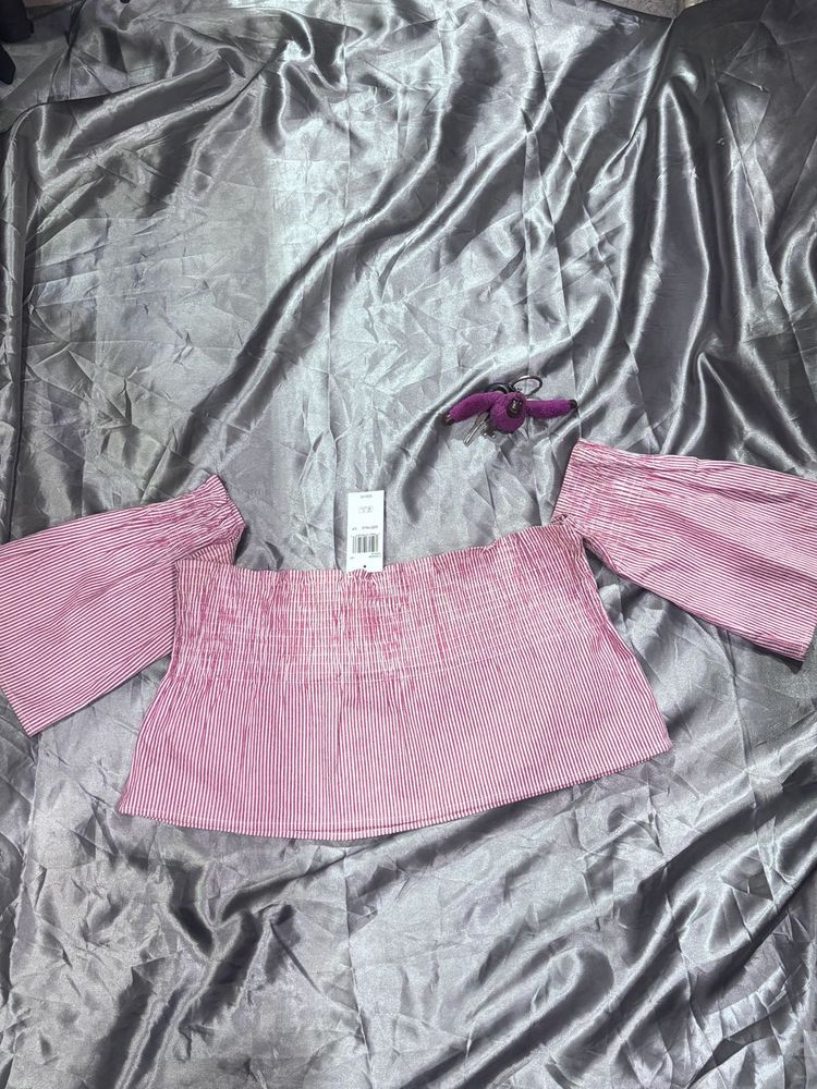 Chic Pink Striped Off-Shoulder Top