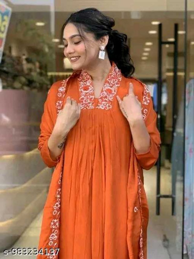 Orange Embroidered Kurta Set