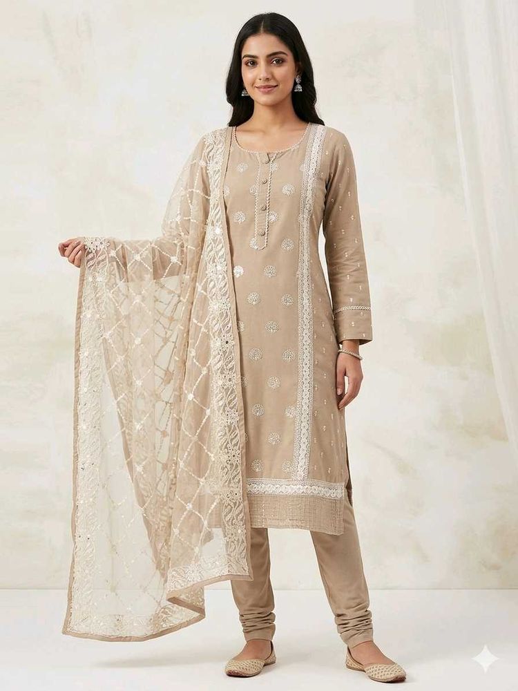 Beige Kurta Set with Dupatta and pant