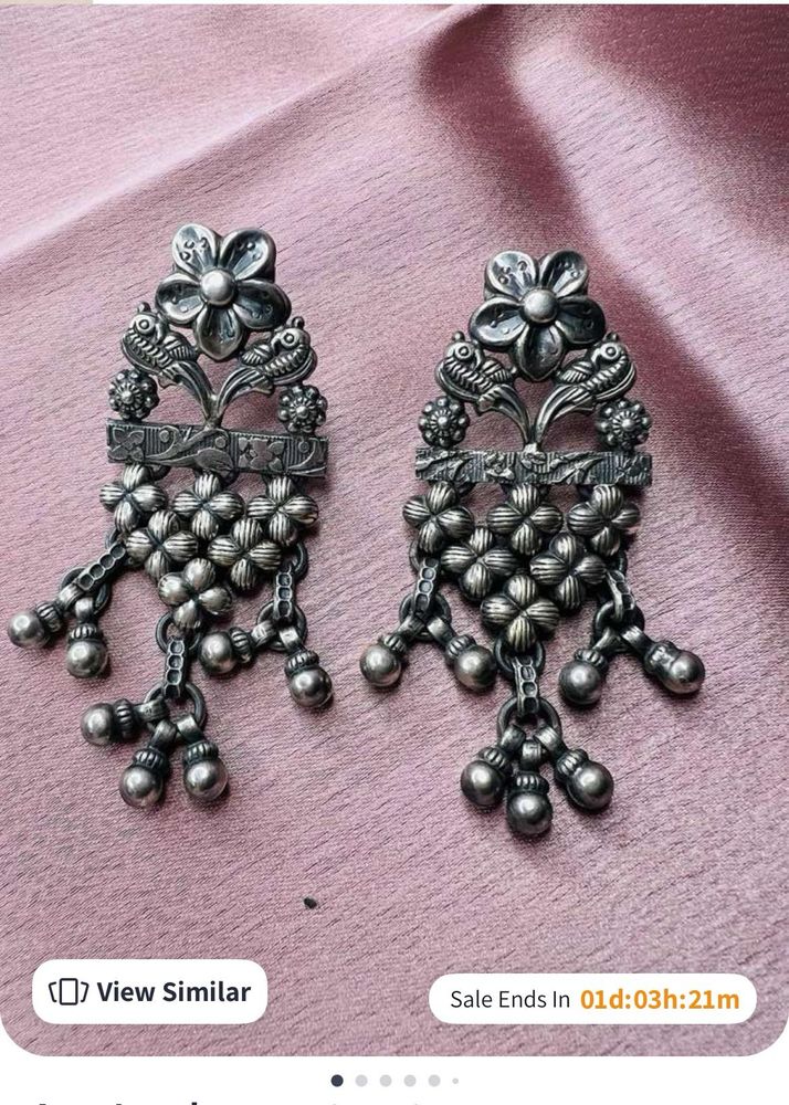Silver Tone Flower &amp; Bird Dangle Earrings