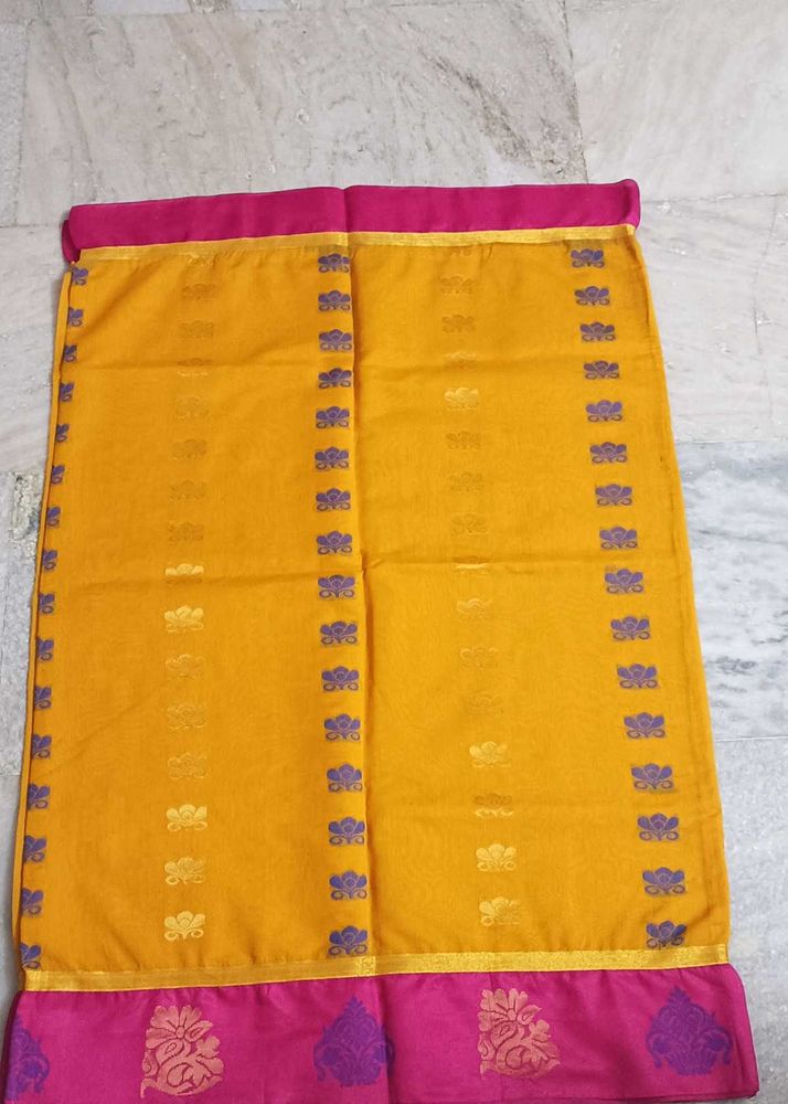 Yellow Saree With Pink Border