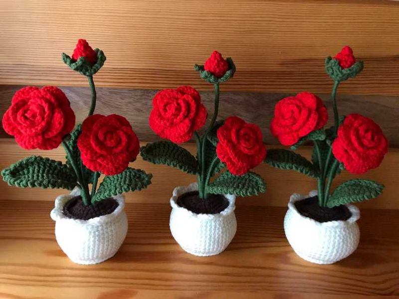 Crochet Potted Rose Mini Flowers 🌹