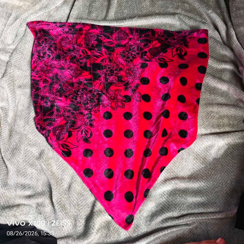 I.Vibrant Pink &amp; Black Polka Dot Scarf top
