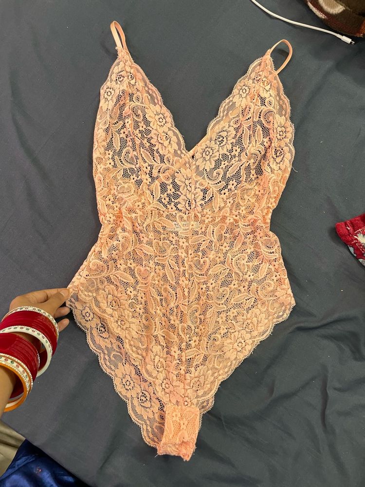 Peach Lace Teddy Bodysuit