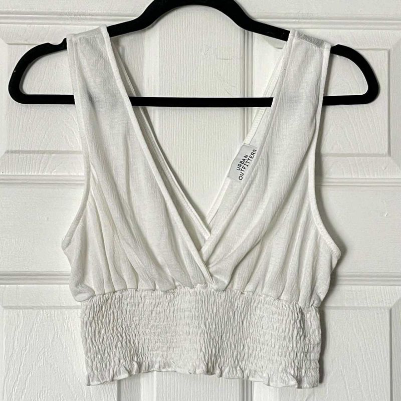 Cute White Smocked vest Crop Top