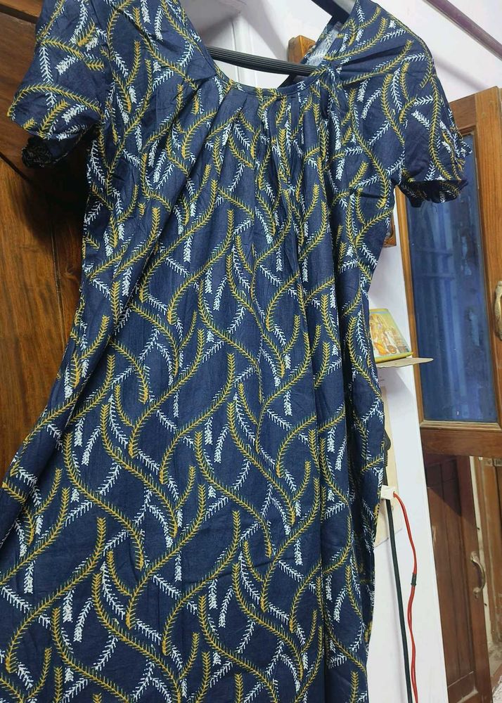 Navy Blue Printed Kurta