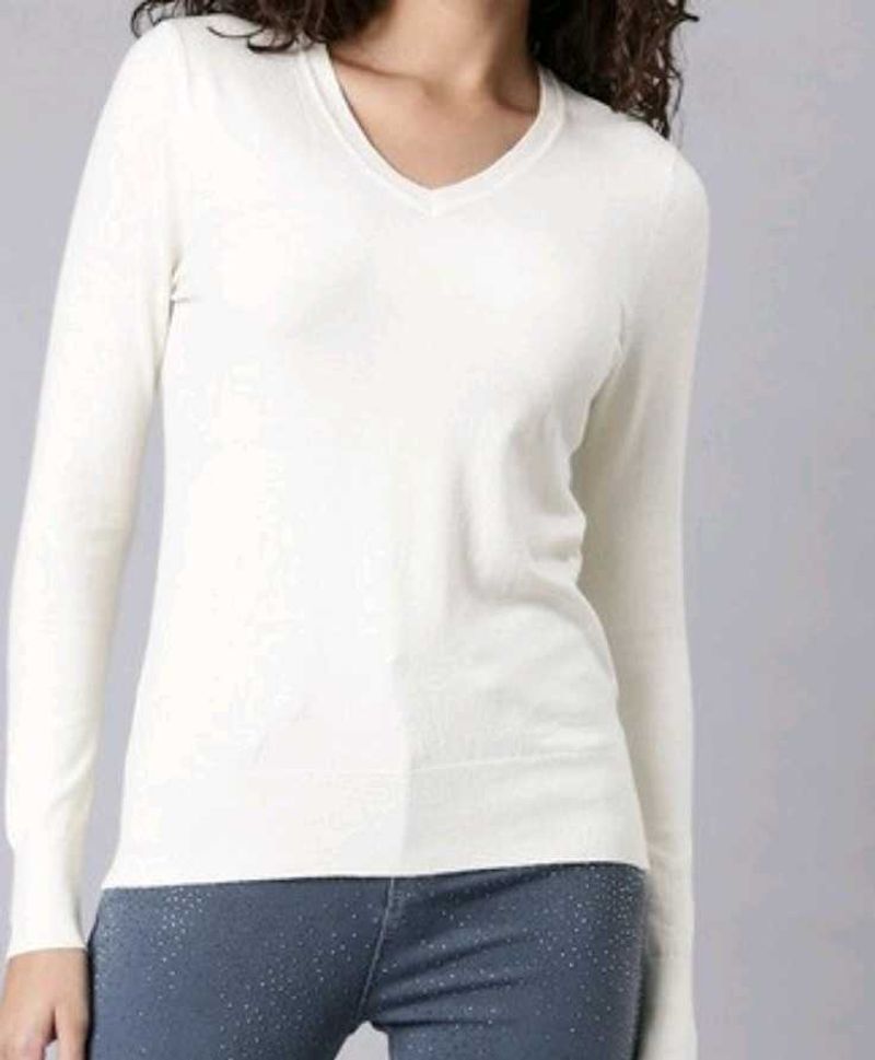 White V-neck Sweater For Women