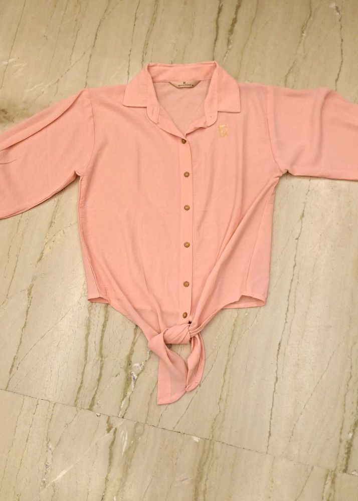 Pink Tie-Front Button-Up Shirt
