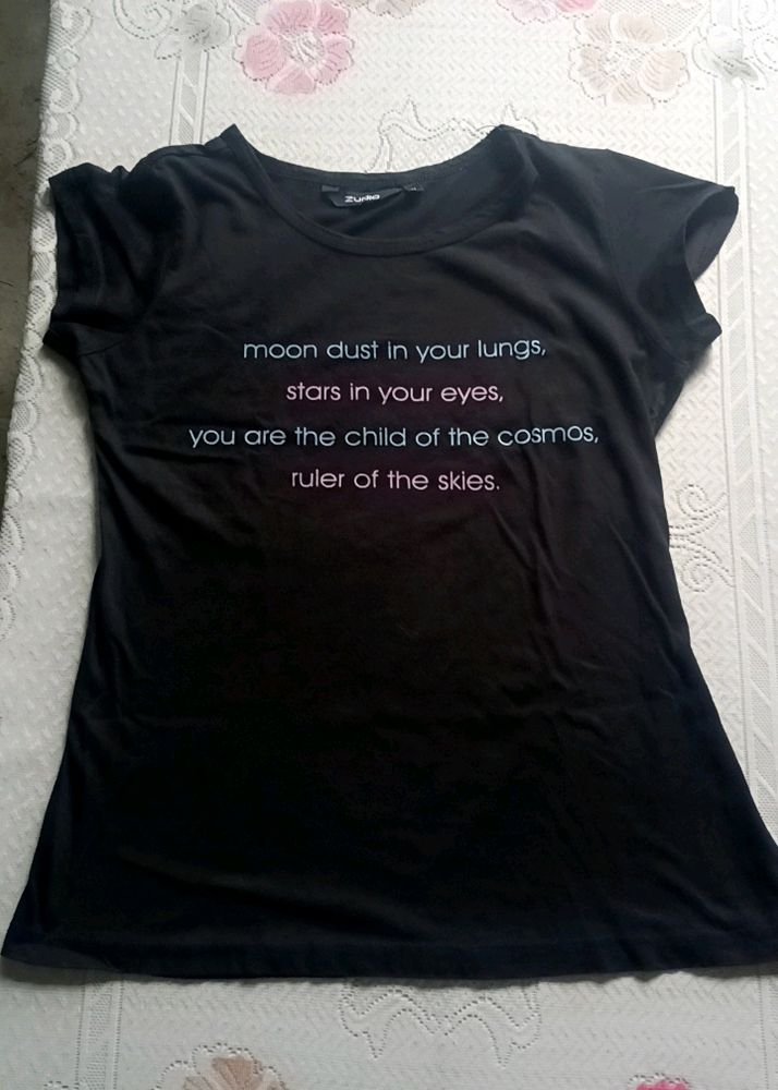 Zudio Women Black Typography Tshirt