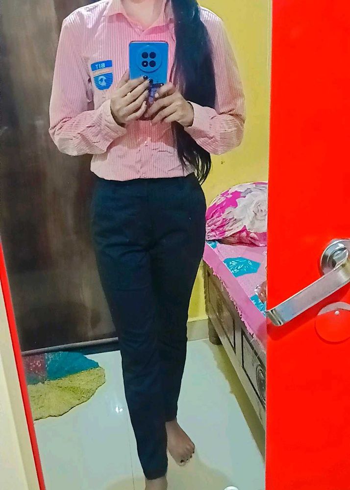 Pink Striped Button-Down &amp; Black Pants With Tie 👔