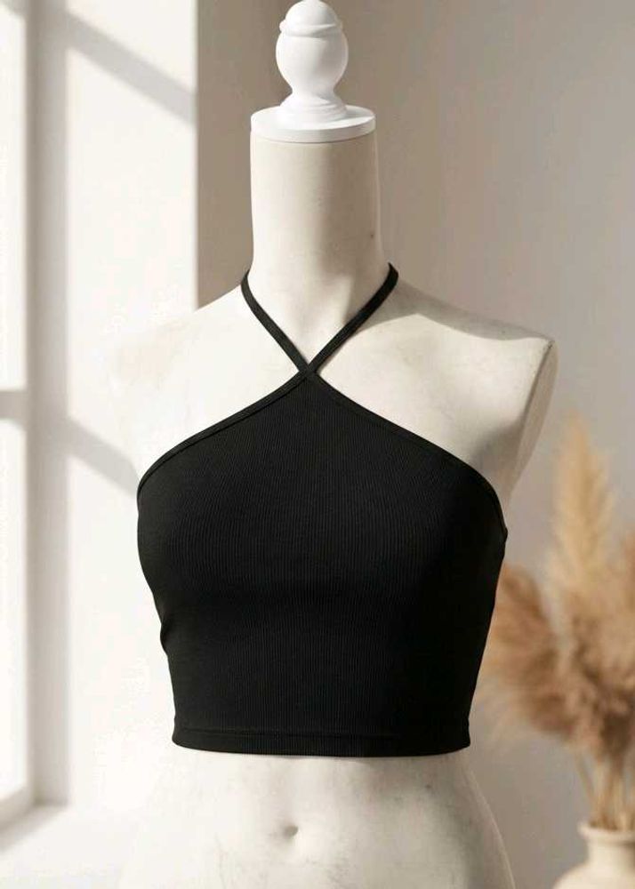 Black Halter Tie Top