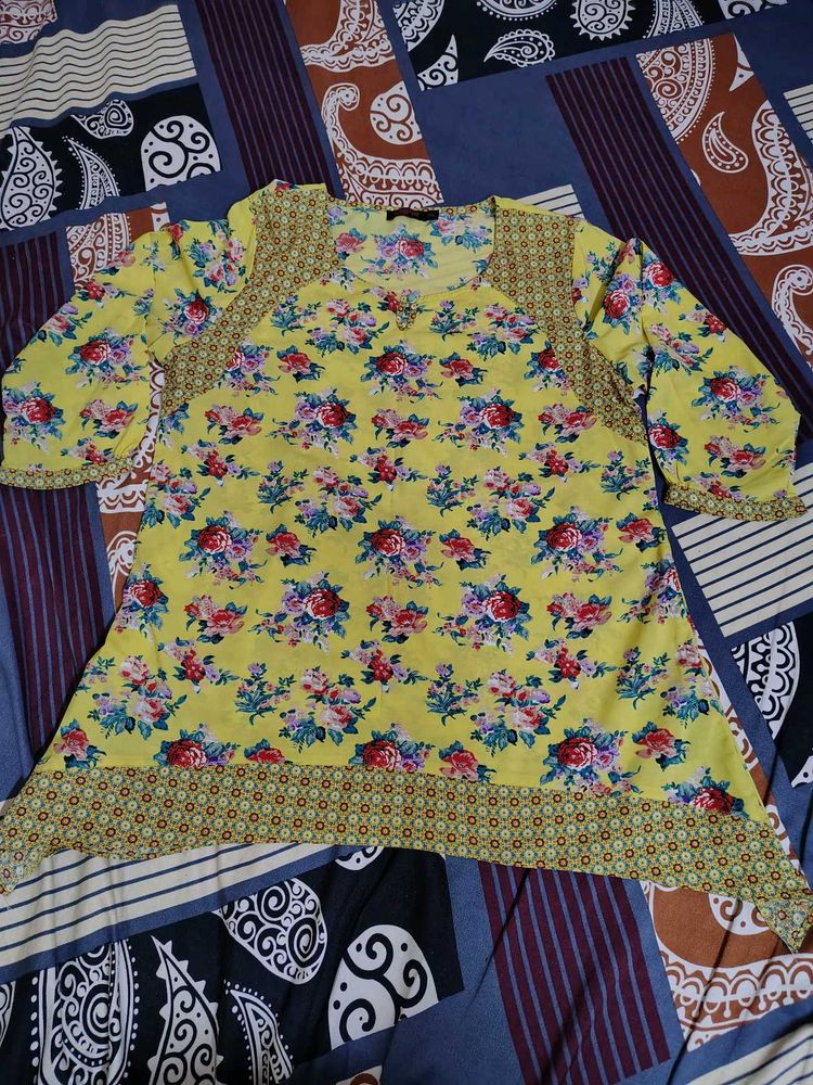Bright Floral Yellow Tunic Top