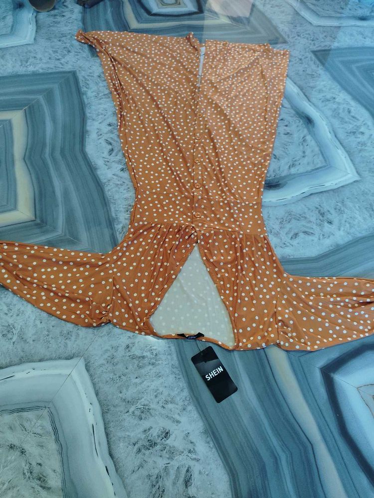 SHEIN Polka Dot Button Down Maxi Dress