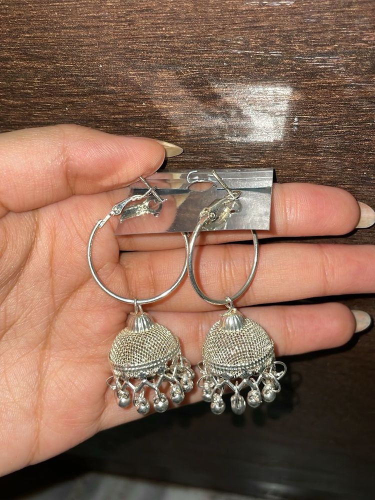 Silver Jhumka Hoop Earrings
