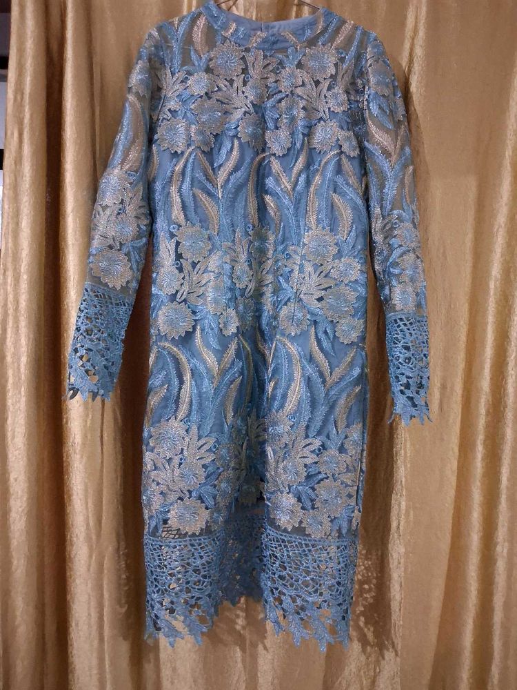Elegant Blue Lace Dress