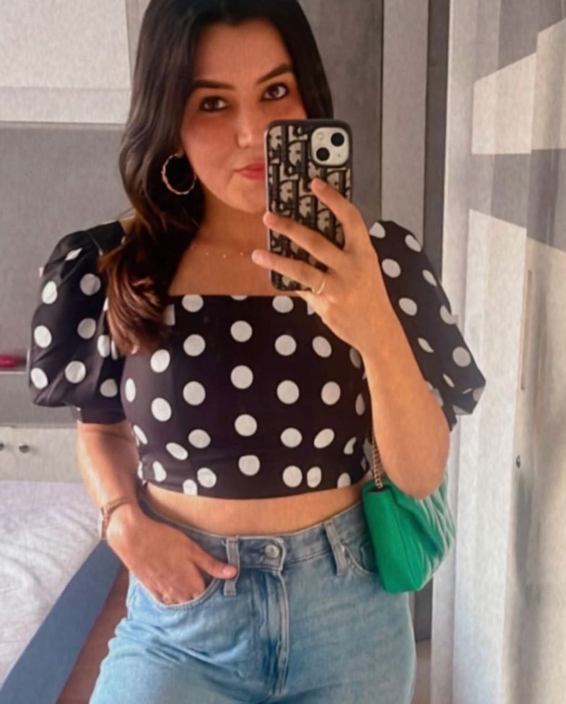 Polka Dot Puff Sleeve Crop Top