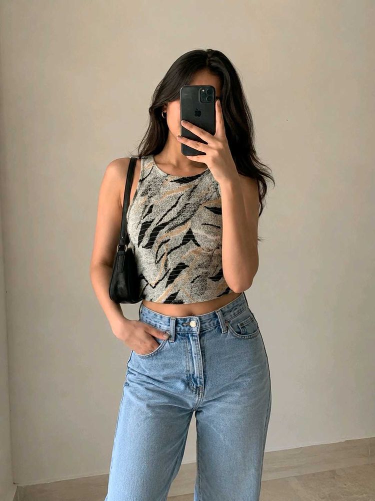 Patterned Crop Tank Top