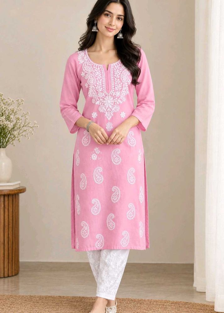 🌸 Pink Chikankari Kurta Set (Embroidered Payjama)