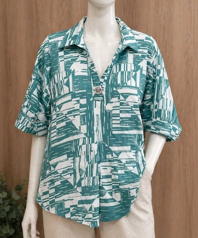 Stylish Geometric Print V-Neck Top