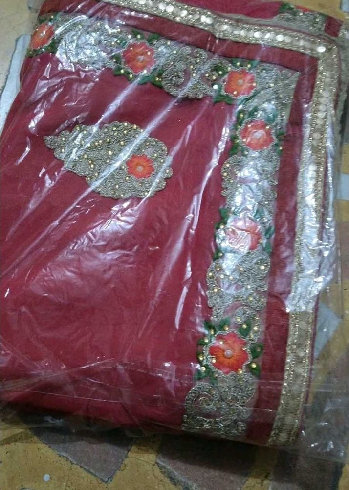 Embroidered Maroon Saree
