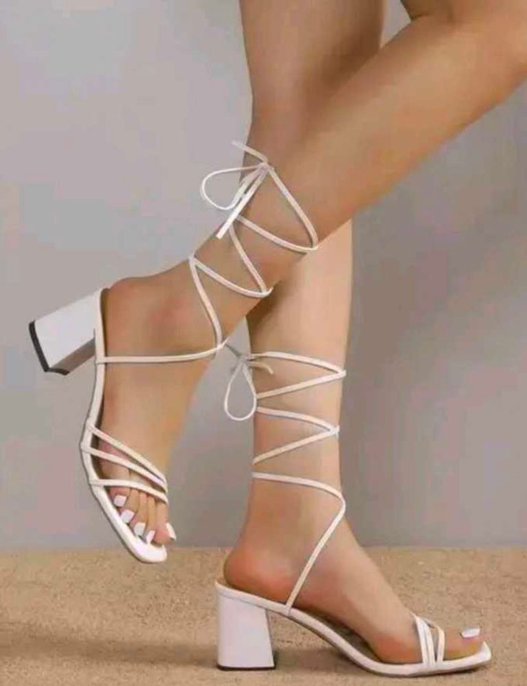 White Lace-Up Heels