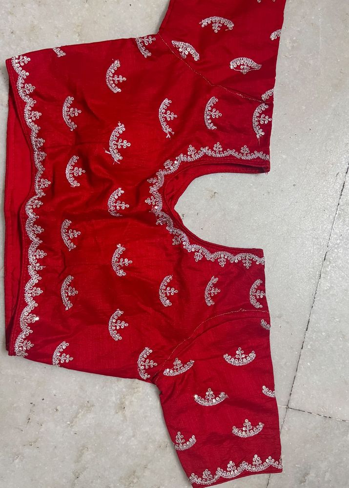 Red Embroidered Padded Blouse