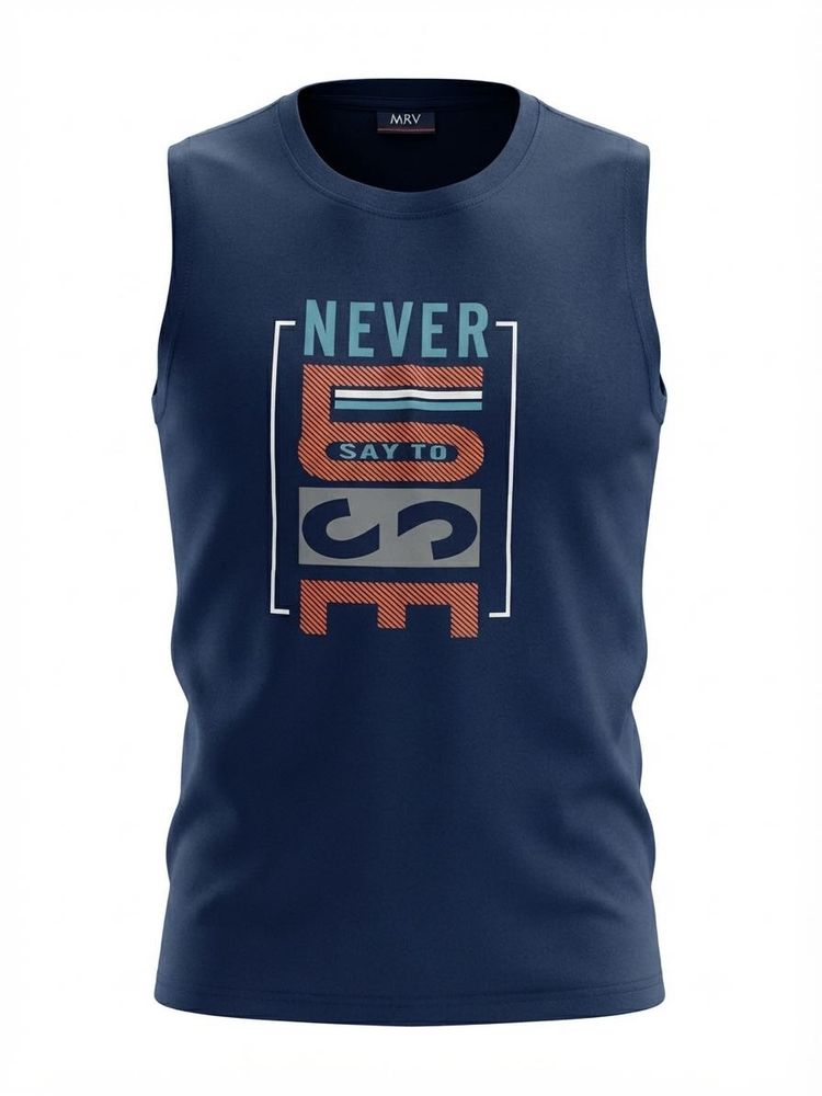 Men's Navy Blue Sleeveless Graphic T-Shirt