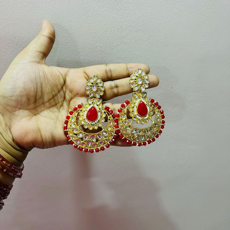 Red &amp; Gold Statement Earrings