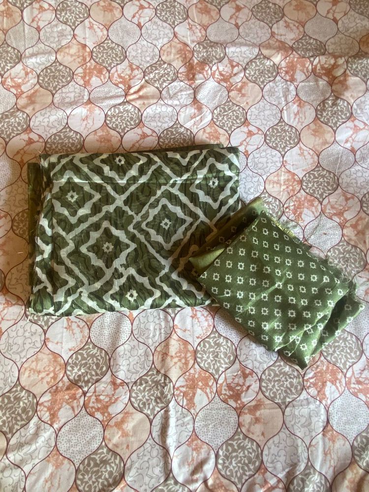 Olive Green Printed  saree