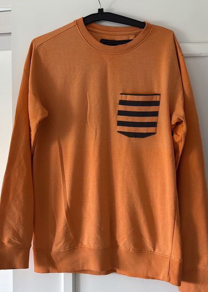 Orange Knit Sweater with Pocket Detail