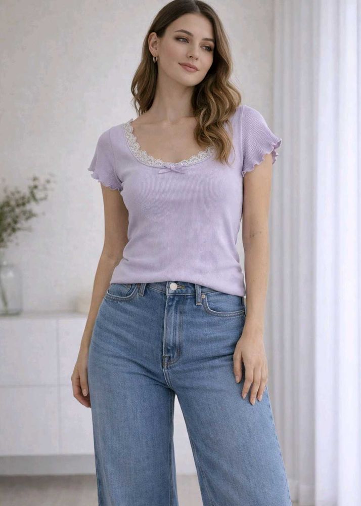 Lavender Lace Trim Top