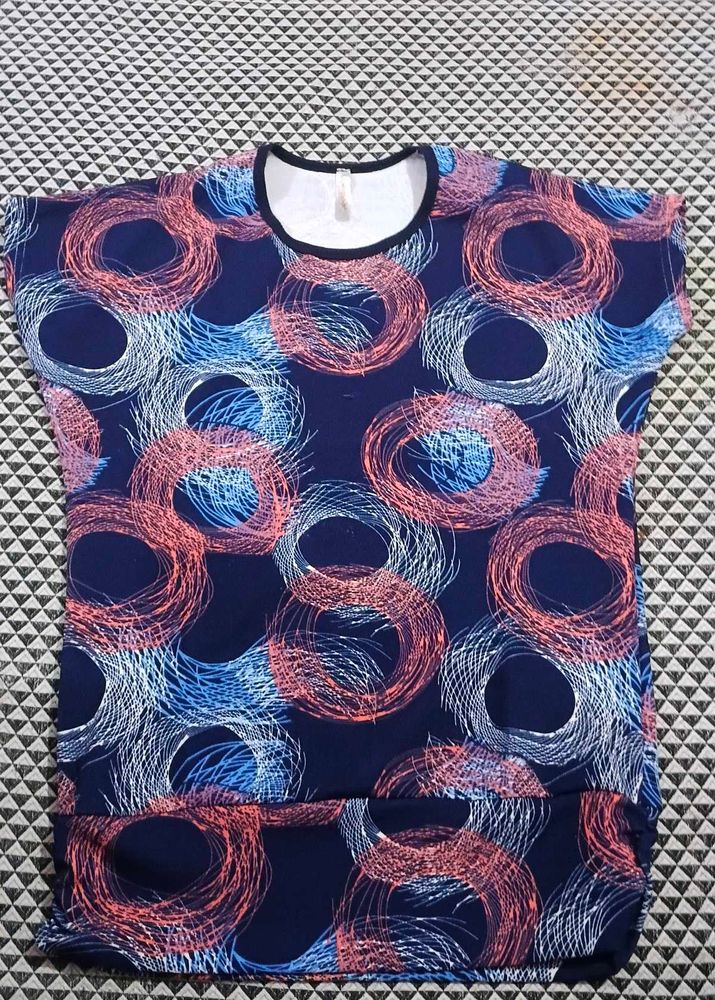 Navy Blue Abstract Swirl Print Top