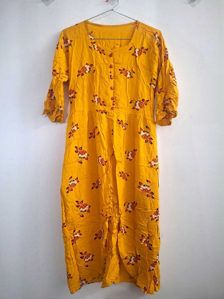 Yellow Floral Print Kurta