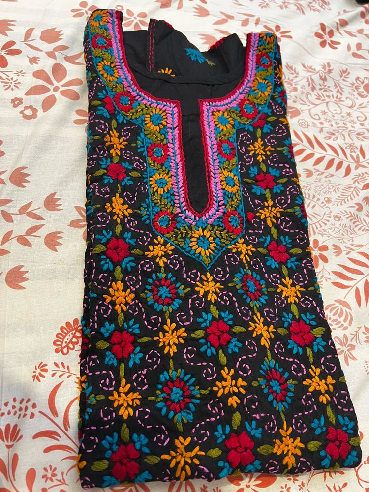 Phulkari Embroidered Black Kurta