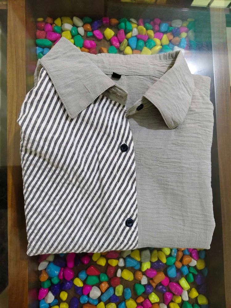 Stylish Striped &amp; Solid Color Block Shirt