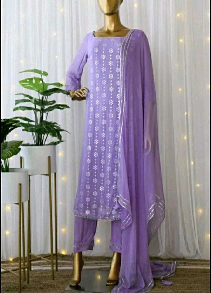 Beautiful georgette peach kurta set