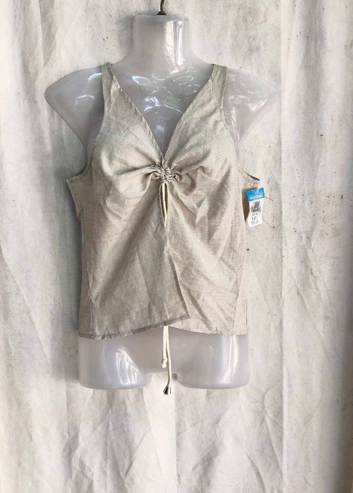 I. Linen Blend V-Neck Tie Front Tank Top